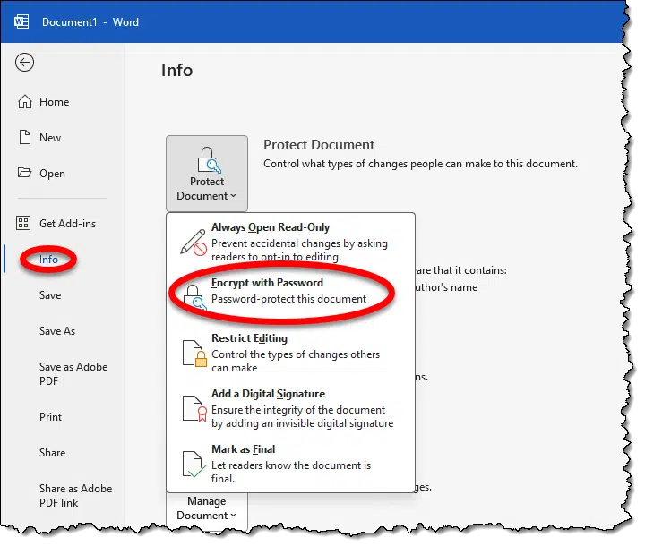 Encrypting a Word document