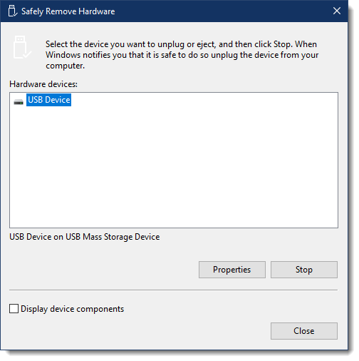 Safely Remove Hardware dialog