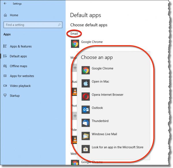 Choose Default Email Program Windows 10