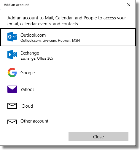 Windows 10 Mail Add Account