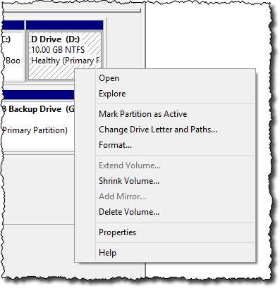 Popup Menu of Actions