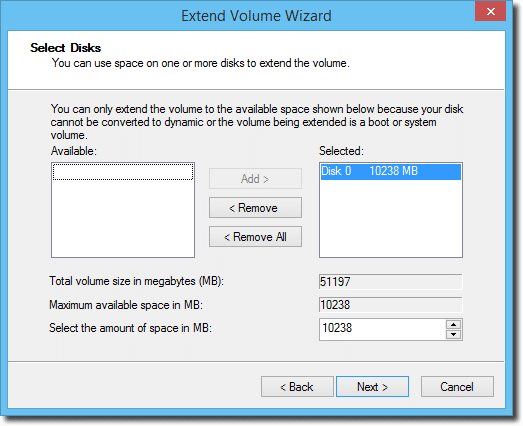 Extend Volume Wizard