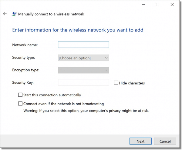 Manual wireless network configuration