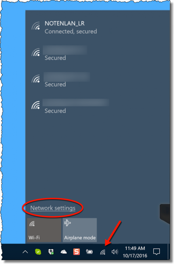 Network settings link