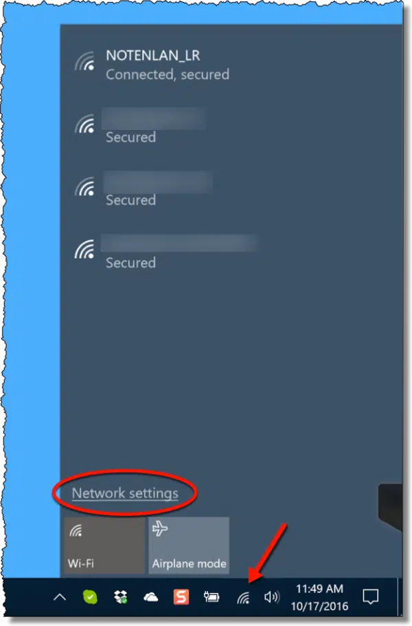Network settings link