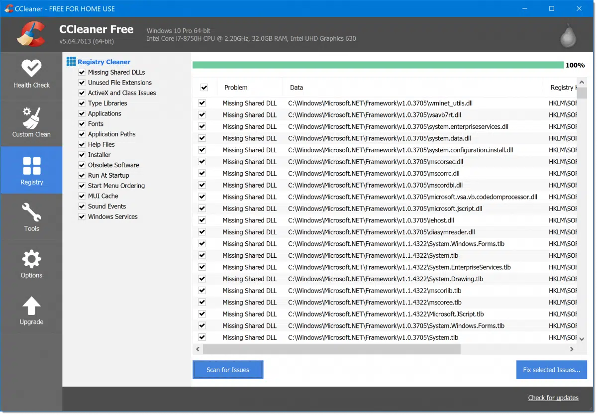 CCleaner Registry Scan