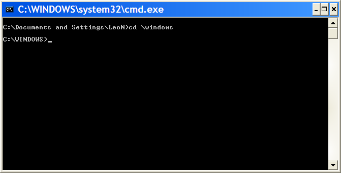 Command Prompt having executed a CD