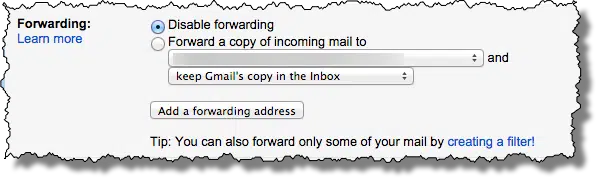Gmail forwarding settings