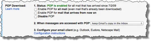 Gmail POP settings