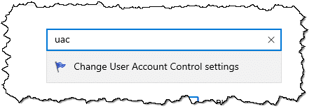 Searching for UAC in the settings app.