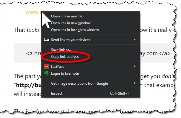 Copying the target link address