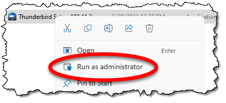 Run as administrator context menu item.