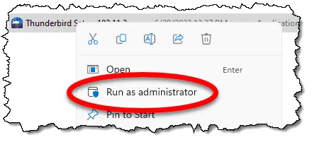 Run as administrator context menu item.