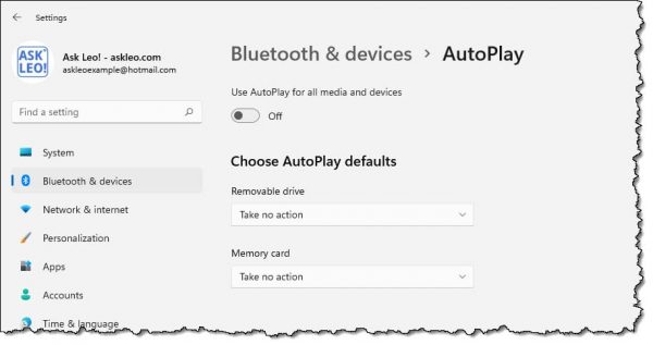 AutoPlay in Windows 11.