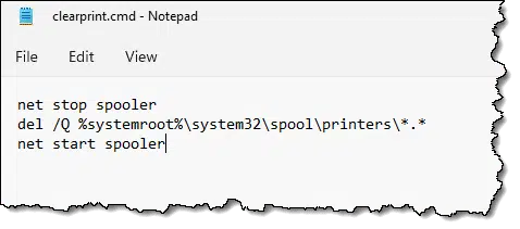 Clear Printer Queue batch file.