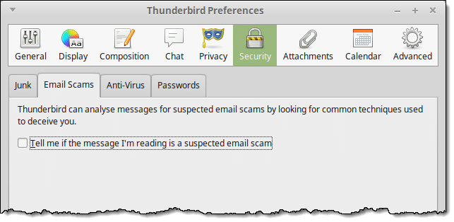 Thunderbird's check for scams setting