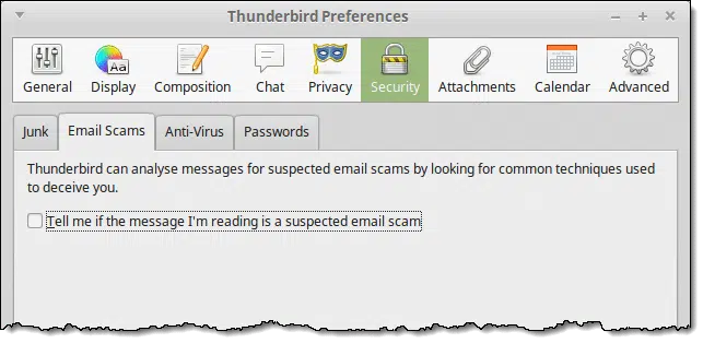 Thunderbird's check for scams setting