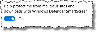Windows Defender Smart Screen option
