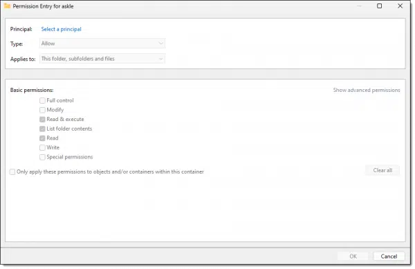 Adding a permission entry.