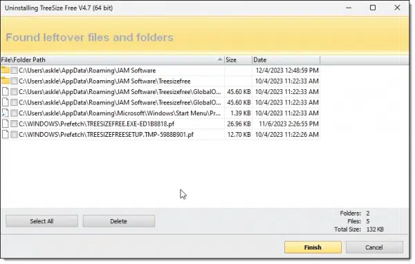 Revo scanning for leftover files.