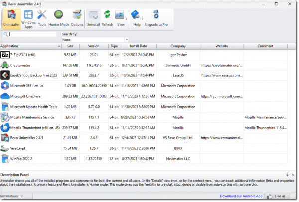 Revo Uninstaller Main Screen.