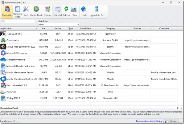 Revo Uninstaller Main Screen.