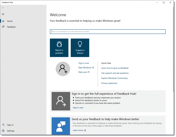Windows 10 Feedback Hub