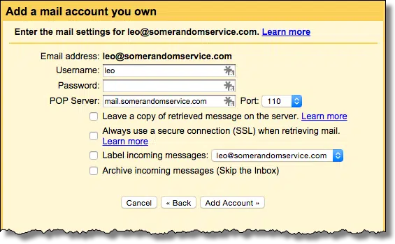 POP3 Account Configuration