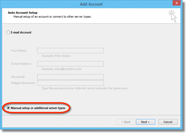 Manual Configuration Choice in Outlook 2013