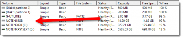 Drive list in Disk Management