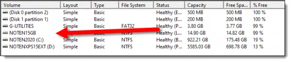 Drive list in Disk Management