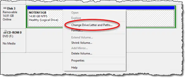 Right clicking a disk in Disk management
