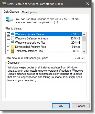 Disk Cleanup tool on System Files