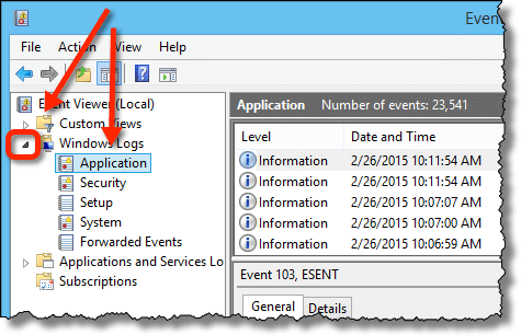 Event Viewer Application Log