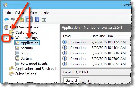 Event Viewer Application Log