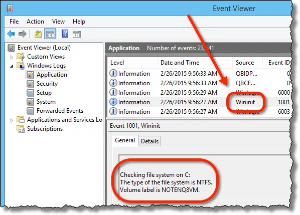 Event Viewer Wininit Event