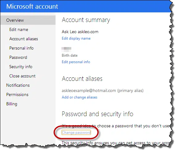 Microsoft account summary