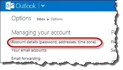 Outlook.com Account details link