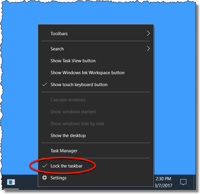 Lock the taskbar