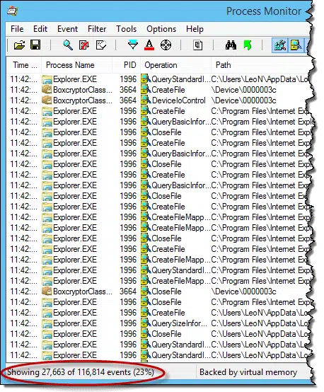 Process Monitor Collecting Data