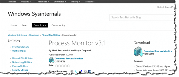 Process Monitor Download Page