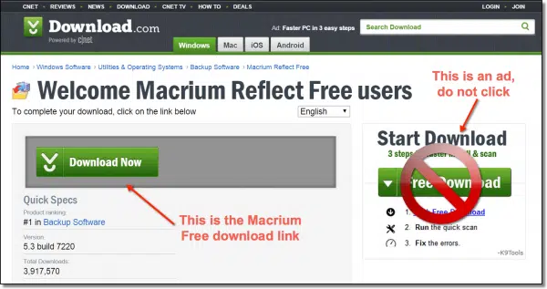 Download Macrium on c|net's download.com