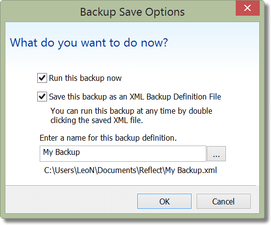 Save Backup Definition