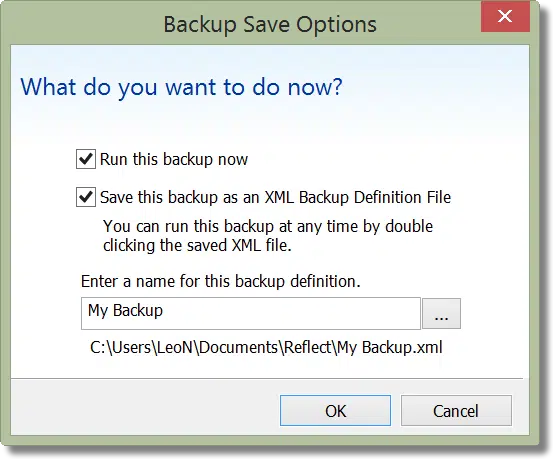 Save Backup Definition