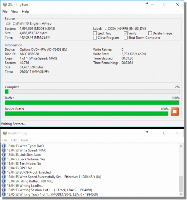 Burn ISO files with ImgBurn