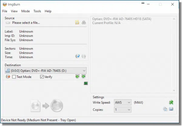 ImgBurn Write Image