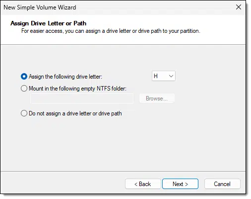 Disk manager: assign drive letter.