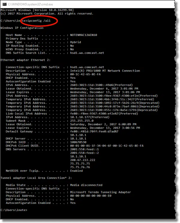 ipconfig /all