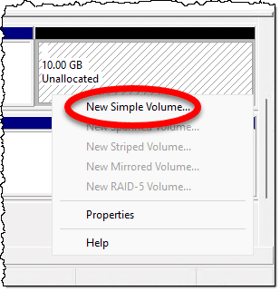 New Simple Volume in disk manager.