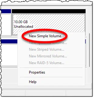 New Simple Volume in disk manager.